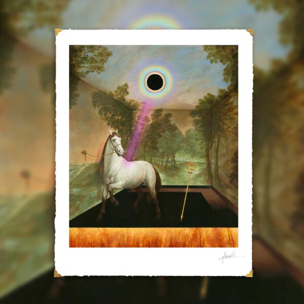 Limited Edition Fine Art Print_Title: RIP Chrysalis_Andrea du Plessis_contemporary surrealism_horse_landscape