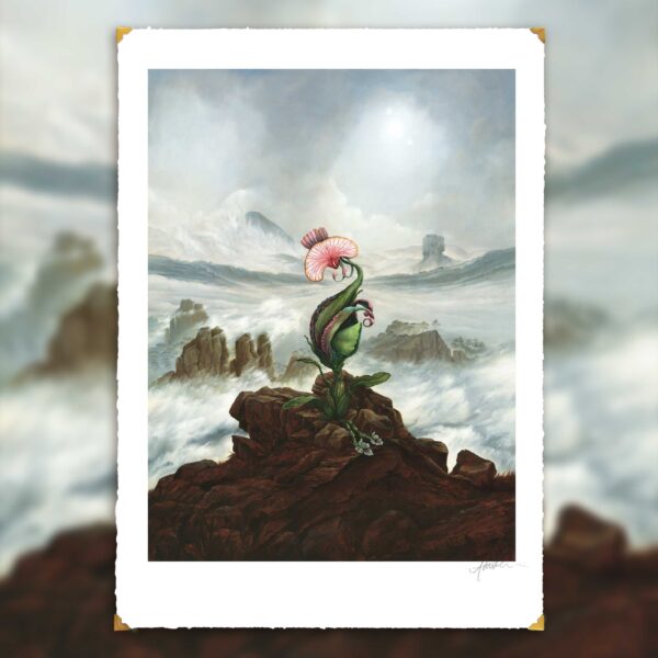 Limited Edition Fine Art Print_Title: The Wanderer_Andrea du Plessis_contemporary surrealism_landscape_flower_Caspar David Friedrich